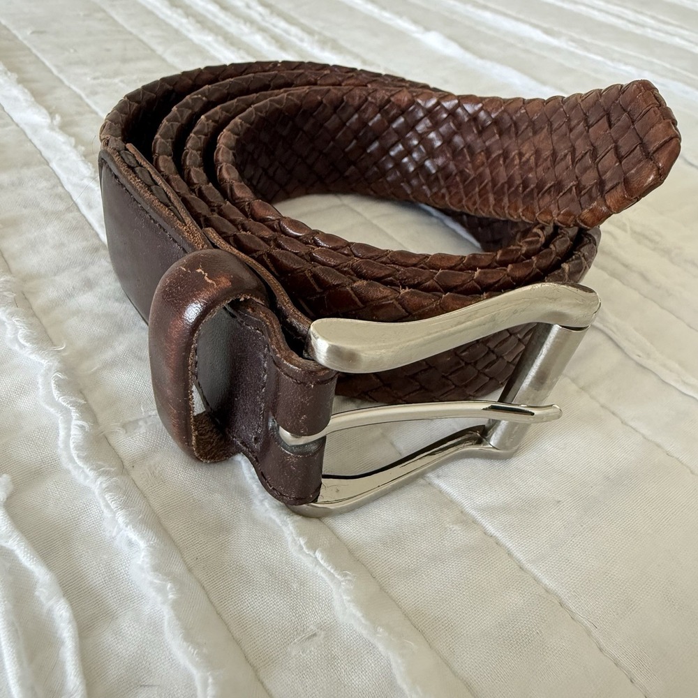 Trafalgar Braided Brown Leather Belt Mens 38 Brown Woven Dress Casual 49" Long